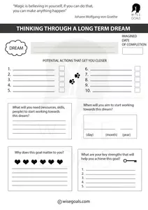Download WiseGoals' free long-term goal setting worksheets and start turning your dreams into actionable plans today. Clarity, focus, and motivation await!