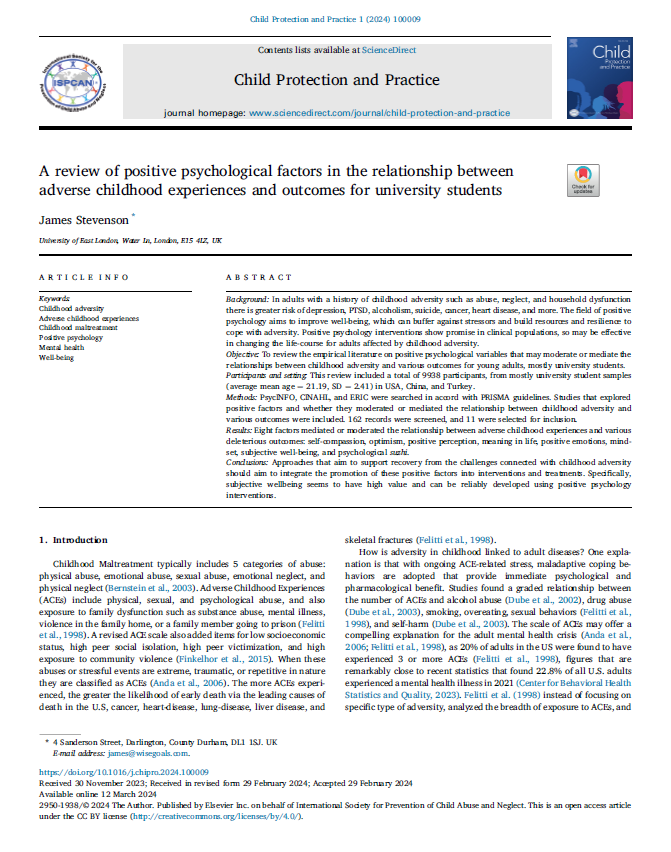 Front Page of James Stevenson's Published Research