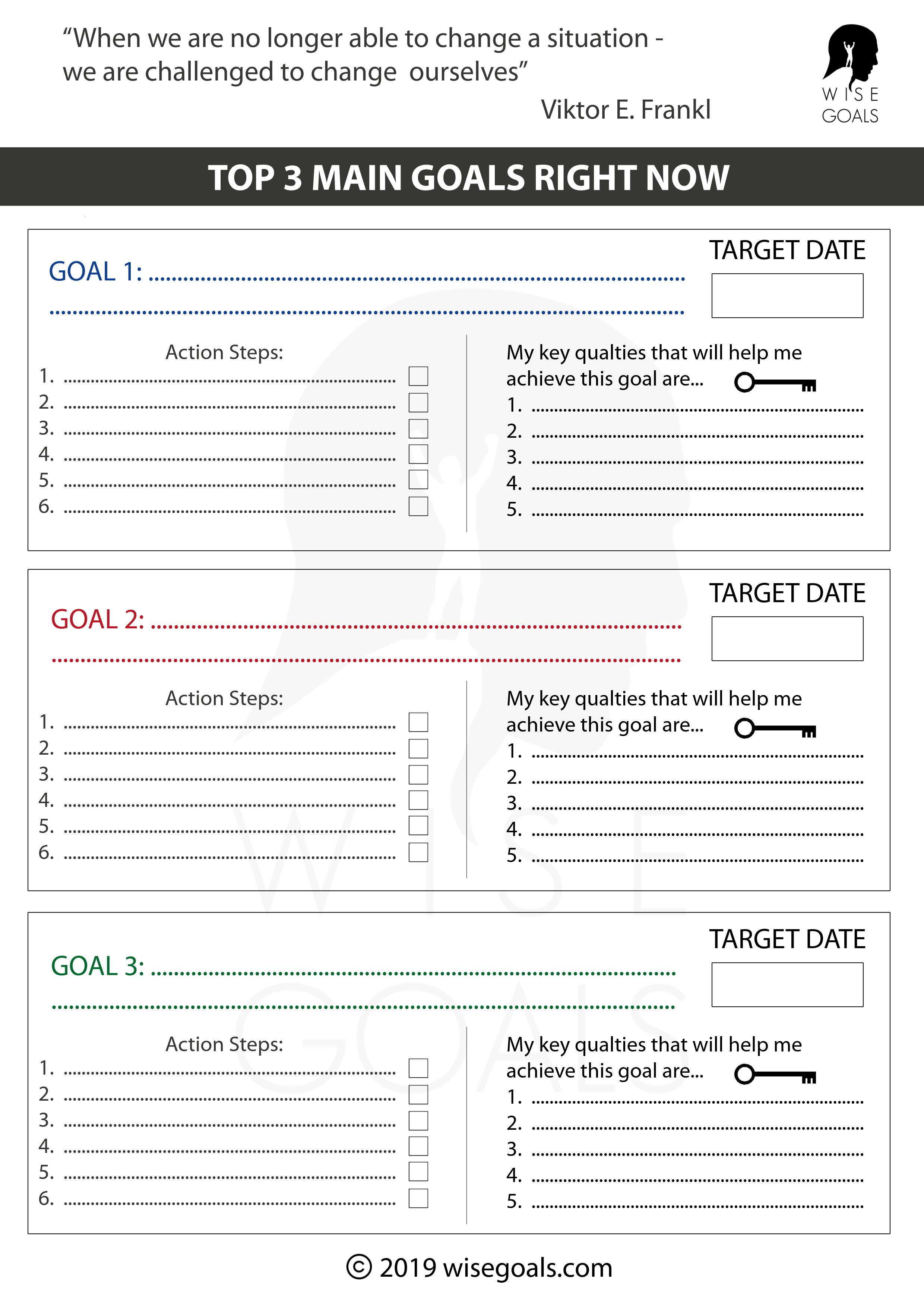 Top three goals worksheet