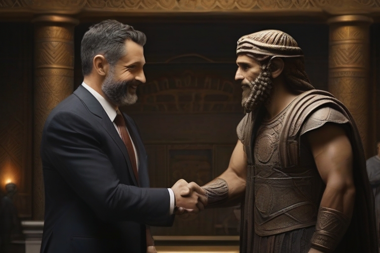 Man in suit meets man from Babylonian times 