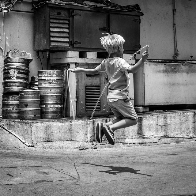 A kid skipping