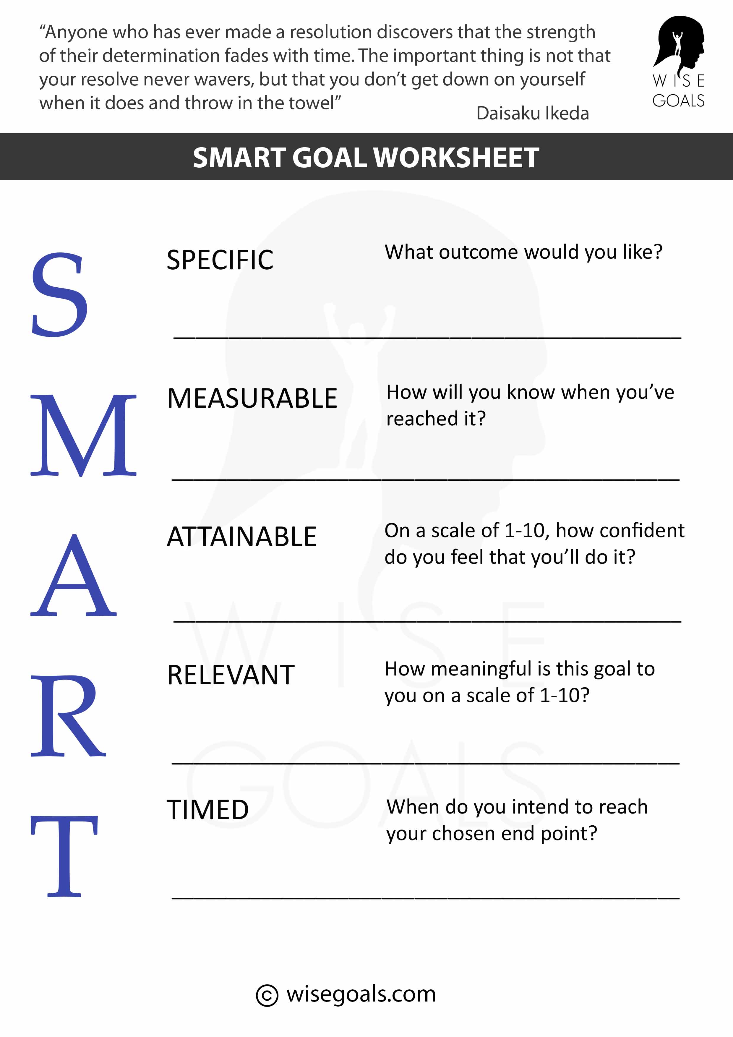 Printable Smart Goals Worksheet
