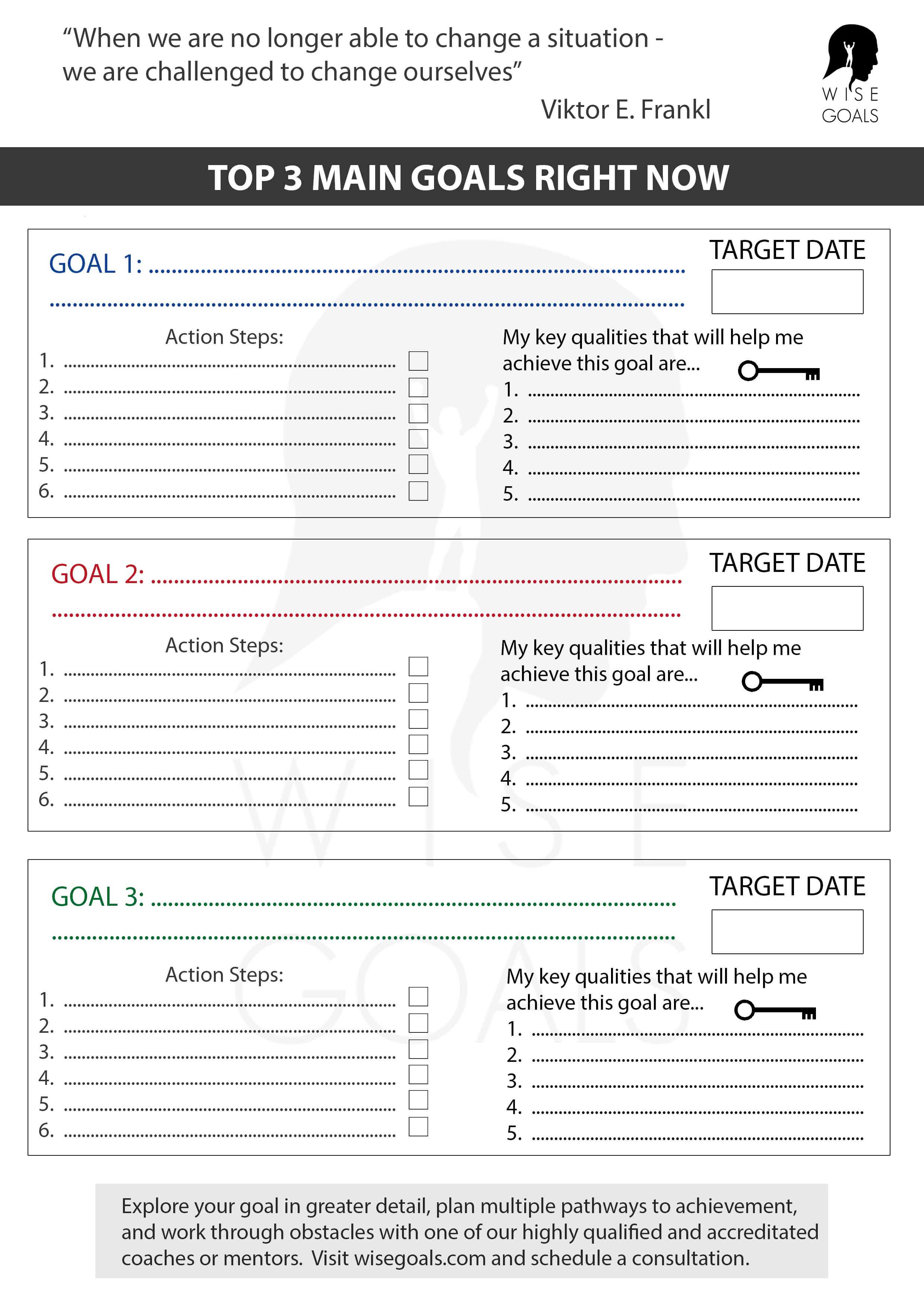 3 short term goals worksheet