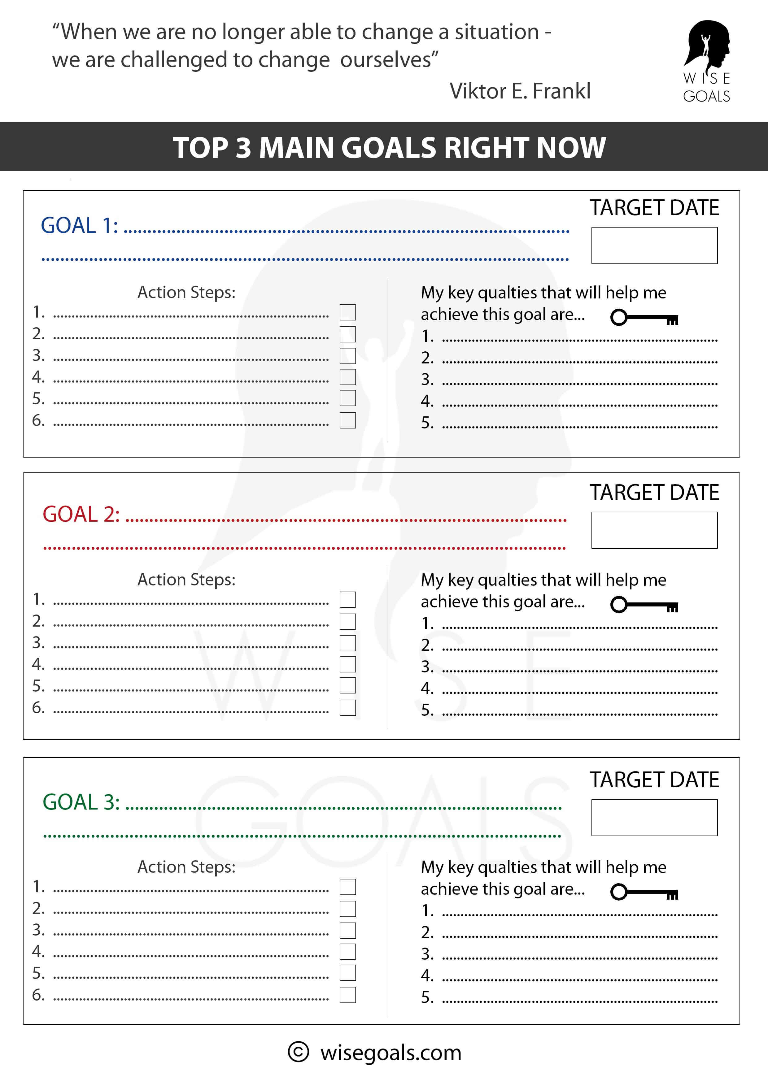 Top 3 goals right now worksheet