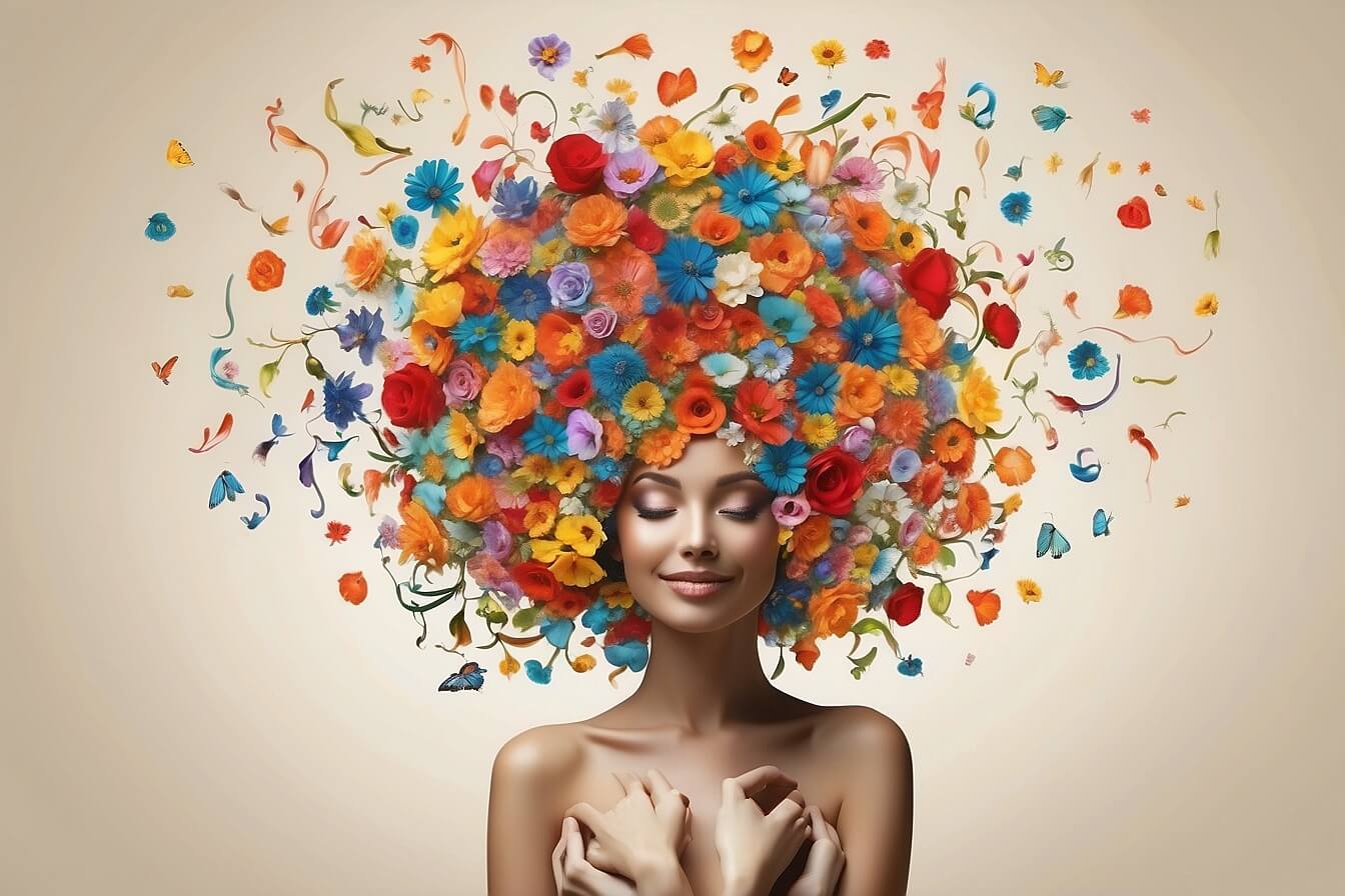 Abundance women with flowers around head