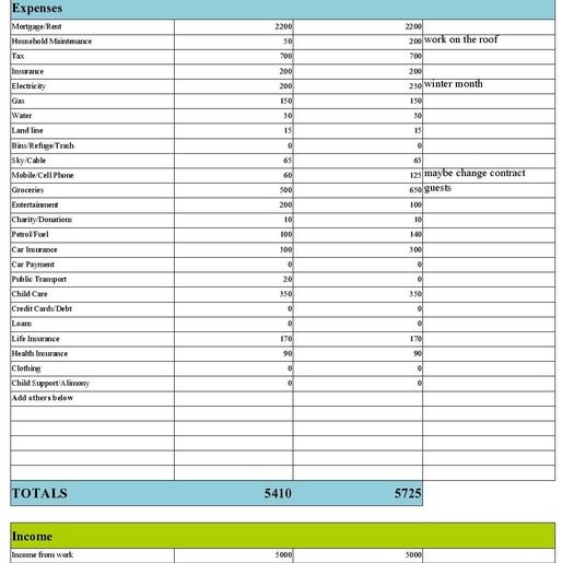 Budgeting goals template