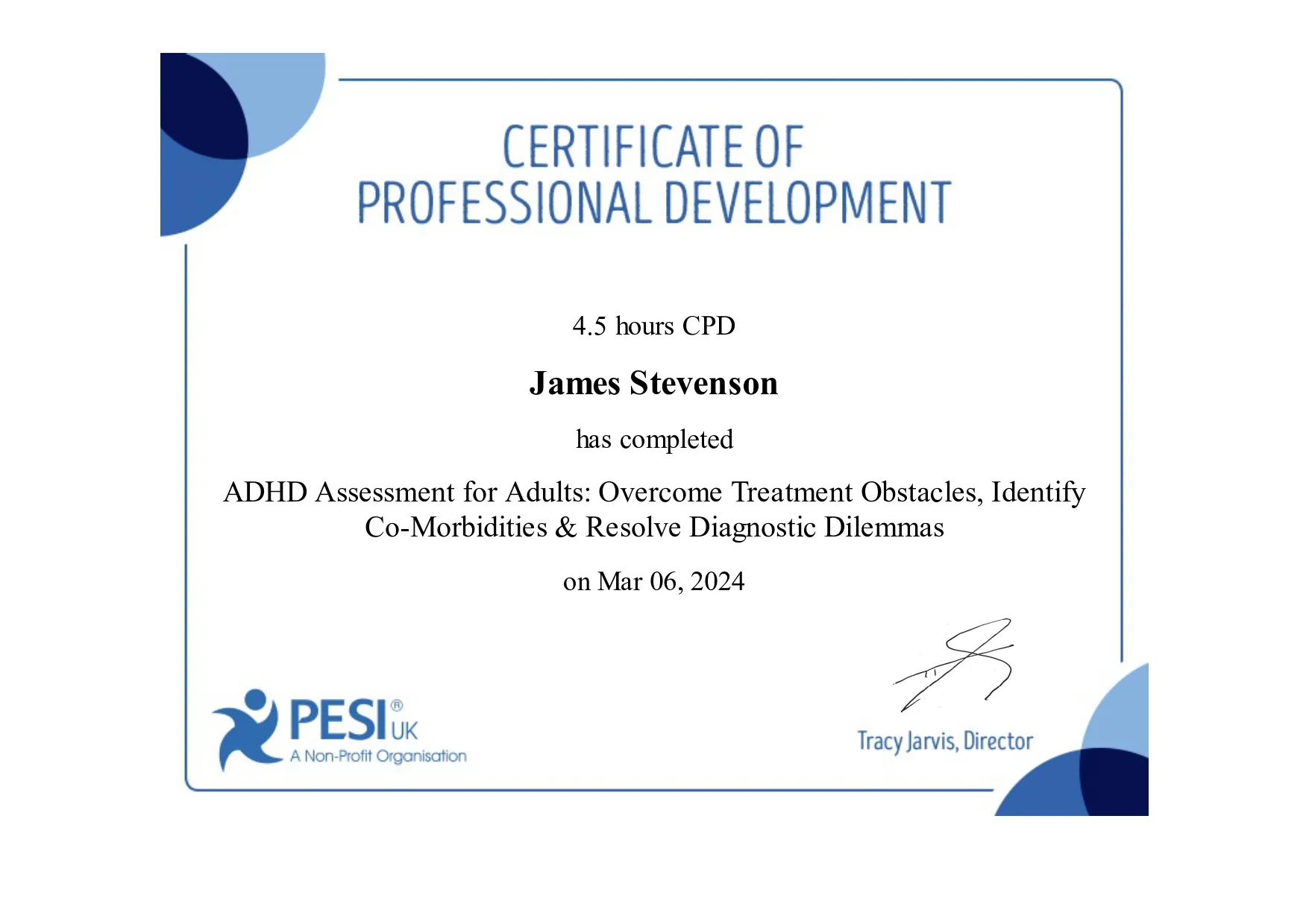 ADHD Certificate - Assessment and Treatment