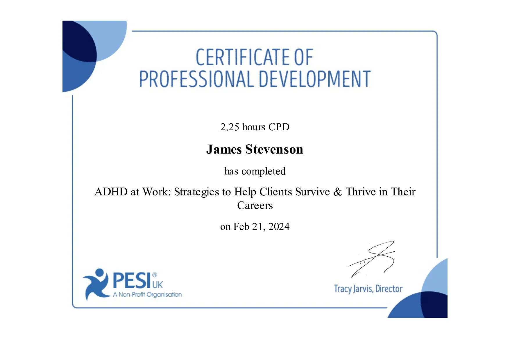 ADHD Certificate - ADHD Work Strategies
